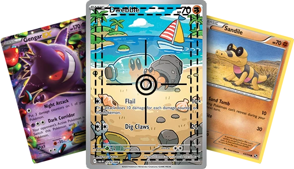A close-up of a Pokémon card being graded for condition